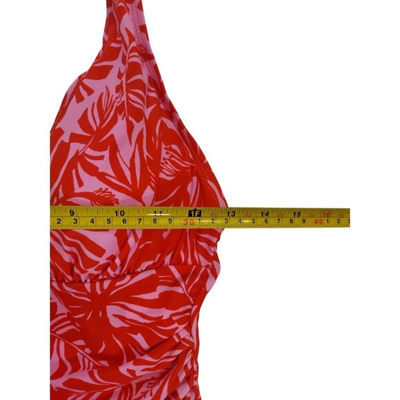 Ellen Tracy One-Piece Swimsuit Size 8 Pink Red Tropical Floral Ruched V-Neck. - Picture 5 of 6
